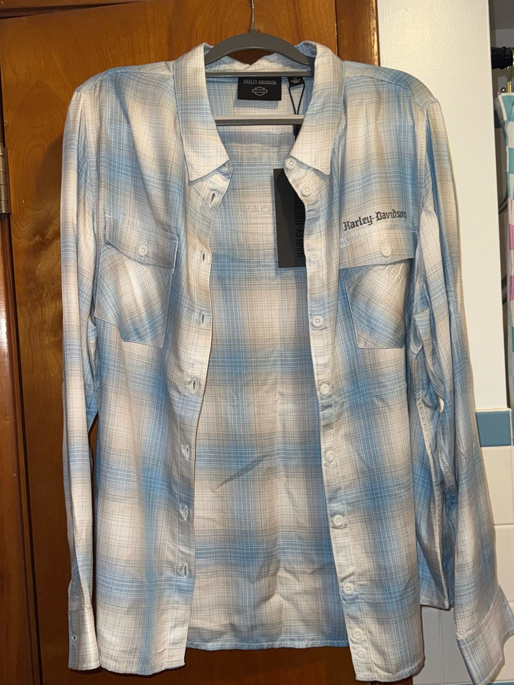 Harley-Davidson Blue and White Plaid Shirt